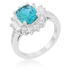 Chrisalee 3ct Aqua CZ Rhodium Classic Ring - Jewelry Xoxo