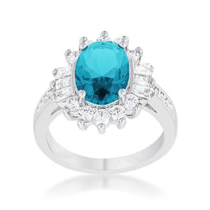 Chrisalee 3ct Aqua CZ Rhodium Classic Ring - Jewelry Xoxo