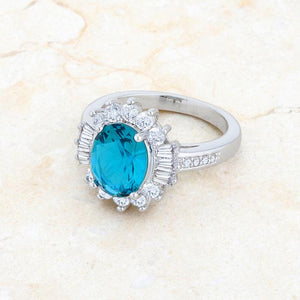 Chrisalee 3ct Aqua CZ Rhodium Classic Ring - Jewelry Xoxo