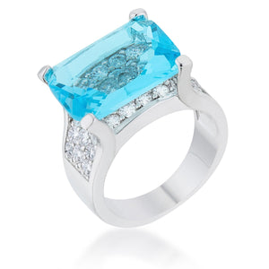 Mina 15.4ct Aqua CZ Rhodium Cocktail Ring - Jewelry Xoxo