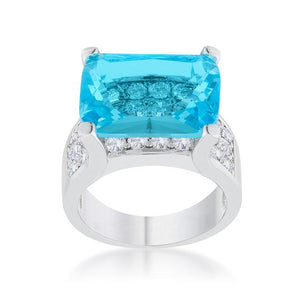 Mina 15.4ct Aqua CZ Rhodium Cocktail Ring - Jewelry Xoxo