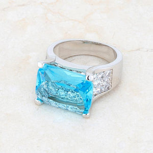 Mina 15.4ct Aqua CZ Rhodium Cocktail Ring - Jewelry Xoxo