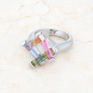 Myra Ring 10ct Multicolor CZ Rhodium Cocktail Ring - Jewelry Xoxo