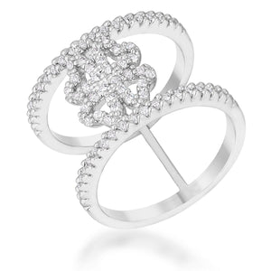 Lauren 0.4ct CZ Rhodium Delicate Clover Wrap Ring - Jewelry Xoxo