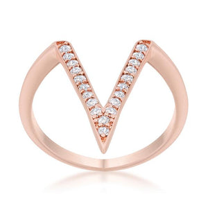 Michelle 0.2ct CZ Rose Gold Delicate V-Shape Ring - Jewelry Xoxo