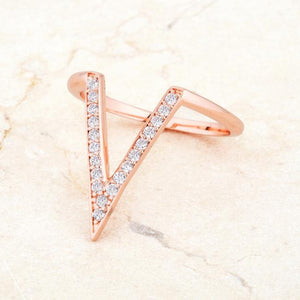 Michelle 0.2ct CZ Rose Gold Delicate V-Shape Ring - Jewelry Xoxo