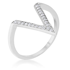 Michelle 0.2ct CZ Rhodium Delicate V-Shape Ring - Jewelry Xoxo