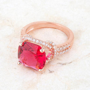 Charlene 6.2ct Ruby CZ Rose Gold Classic Statement Ring - Jewelry Xoxo