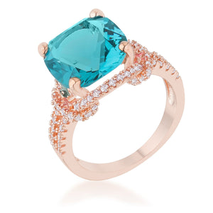 Charlene 6.2ct Aqua CZ Rose Gold Classic Statement Ring - Jewelry Xoxo