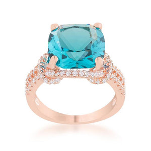 Charlene 6.2ct Aqua CZ Rose Gold Classic Statement Ring - Jewelry Xoxo