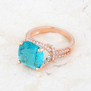 Charlene 6.2ct Aqua CZ Rose Gold Classic Statement Ring - Jewelry Xoxo