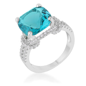 Charlene 6.2ct Aqua CZ Rhodium Classic Statement Ring - Jewelry Xoxo