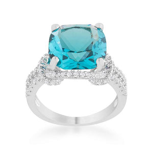 Charlene 6.2ct Aqua CZ Rhodium Classic Statement Ring - Jewelry Xoxo