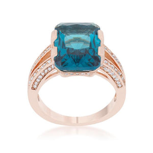 Rema 8.6ct Aqua CZ Rose Gold Emerald Classic Cocktail Ring - Jewelry Xoxo