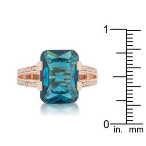 Rema 8.6ct Aqua CZ Rose Gold Emerald Classic Cocktail Ring - Jewelry Xoxo