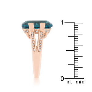 Rema 8.6ct Aqua CZ Rose Gold Emerald Classic Cocktail Ring - Jewelry Xoxo