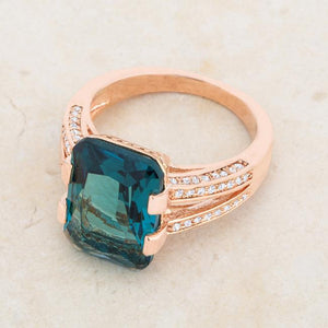 Rema 8.6ct Aqua CZ Rose Gold Emerald Classic Cocktail Ring - Jewelry Xoxo