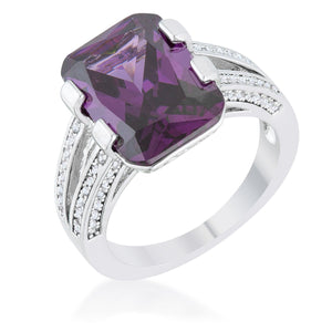 Rema 8.6ct Amethyst CZ Rhodium Emerald Classic Cocktail Ring - Jewelry Xoxo