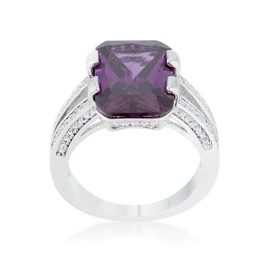 Rema 8.6ct Amethyst CZ Rhodium Emerald Classic Cocktail Ring - Jewelry Xoxo