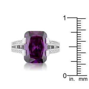 Rema 8.6ct Amethyst CZ Rhodium Emerald Classic Cocktail Ring - Jewelry Xoxo