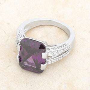 Rema 8.6ct Amethyst CZ Rhodium Emerald Classic Cocktail Ring - Jewelry Xoxo