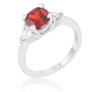 Shonda 1.8ct Ruby CZ Rhodium Cushion Classic Statement Ring - Jewelry Xoxo