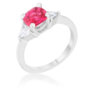 Shonda 1.8ct Fuchsia CZ Rhodium Cushion Classic Statement Ring - Jewelry Xoxo