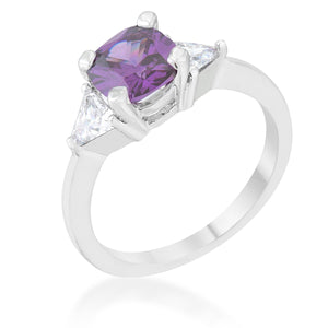 Shonda 1.8ct Amethyst CZ Rhodium Cushion Classic Statement Ring - Jewelry Xoxo