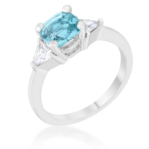 Shonda 1.8ct Blue Topaz CZ Rhodium Cushion Classic Statement Ring - Jewelry Xoxo