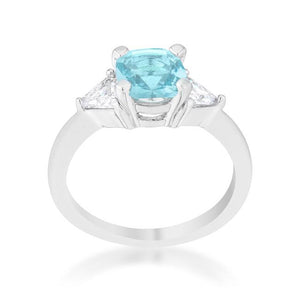 Shonda 1.8ct Blue Topaz CZ Rhodium Cushion Classic Statement Ring - Jewelry Xoxo