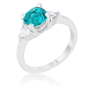 Shonda 1.8ct Aqua CZ Rhodium Cushion Classic Statement Ring - Jewelry Xoxo