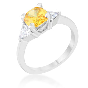 Shonda 1.8ct Canary CZ Rhodium Cushion Classic Statement Ring - Jewelry Xoxo