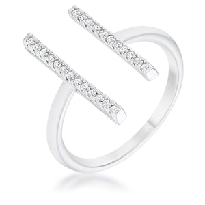 Sharna 12ct CZ Rhodium Parallel Contemporary Ring - Jewelry Xoxo