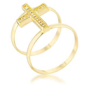 Francis 0.08ct CZ 14k Gold Contemporary Cross Ring - Jewelry Xoxo