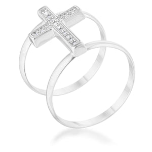 Francis 0.08ct CZ Rhodium Contemporary Cross Ring - Jewelry Xoxo