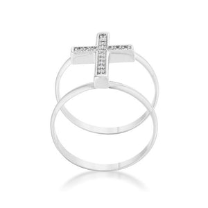 Francis 0.08ct CZ Rhodium Contemporary Cross Ring - Jewelry Xoxo