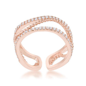 Marina 0.5ct CZ Rose Gold Abstract Cuff Ring - Jewelry Xoxo