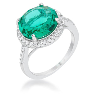 Emie 7.3ct Blue Green CZ Rhodium Classic Ring - Jewelry Xoxo