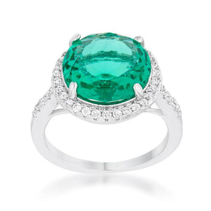 Emie 7.3ct Blue Green CZ Rhodium Classic Ring - Jewelry Xoxo