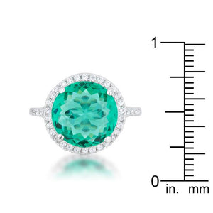 Emie 7.3ct Blue Green CZ Rhodium Classic Ring - Jewelry Xoxo