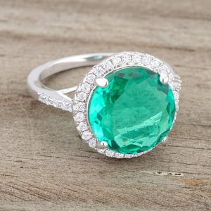 Emie 7.3ct Blue Green CZ Rhodium Classic Ring - Jewelry Xoxo