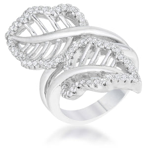 Lina 0.4ct CZ Rhodium Leaf Wrap Ring - Jewelry Xoxo