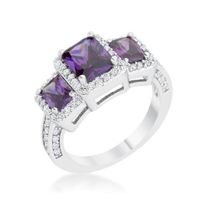 Rita 2.3ct Amethyst CZ Rhodium Classic Trio Ring - Jewelry Xoxo