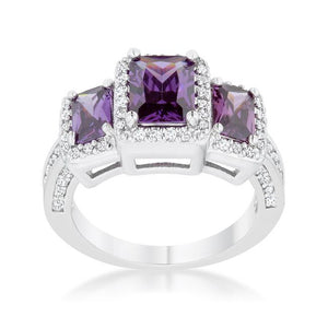 Rita 2.3ct Amethyst CZ Rhodium Classic Trio Ring - Jewelry Xoxo