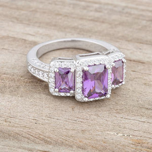 Rita 2.3ct Amethyst CZ Rhodium Classic Trio Ring - Jewelry Xoxo