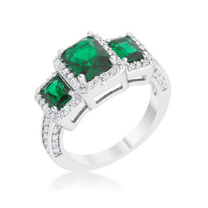 Rita 2.3ct Emerald CZ Rhodium Classic Trio Ring - Jewelry Xoxo