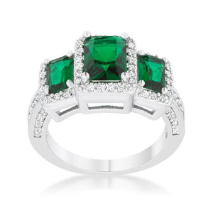 Rita 2.3ct Emerald CZ Rhodium Classic Trio Ring - Jewelry Xoxo