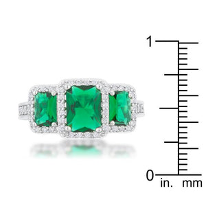 Rita 2.3ct Emerald CZ Rhodium Classic Trio Ring - Jewelry Xoxo