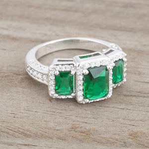 Rita 2.3ct Emerald CZ Rhodium Classic Trio Ring - Jewelry Xoxo