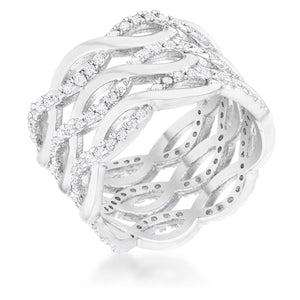 Contemporary 0.88ct CZ Rhodium Twist Wide Cocktail Ring - Jewelry Xoxo